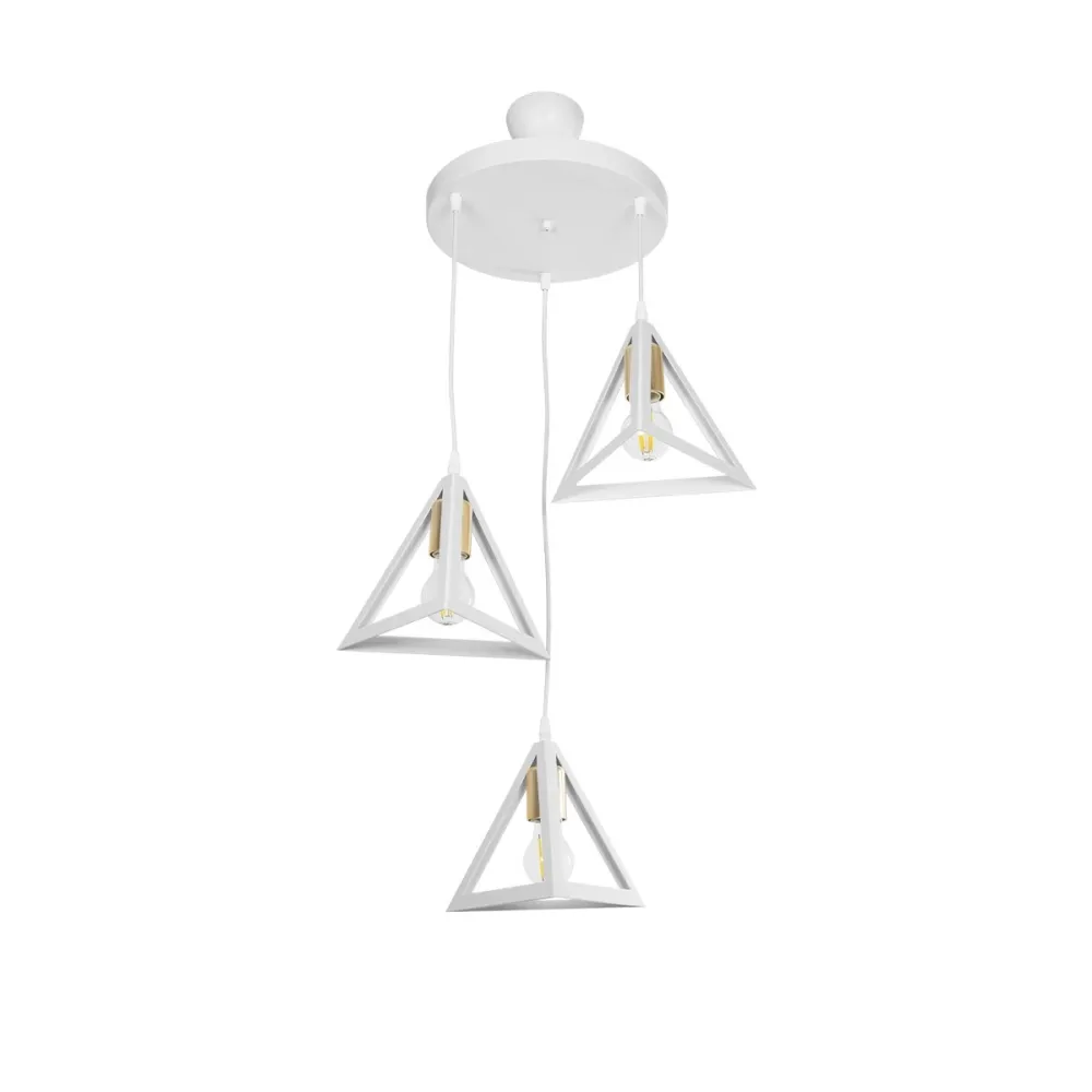 GLOBOSTAR® TRIANGLE 203-0166 Μοντέρνο Κρεμαστό Φωτιστικό Οροφής με Ντουί 3 x E27 AC 220-240V IP20 - Λευκό & Χρυσό - Μ67 x Π67 x Υ50cm