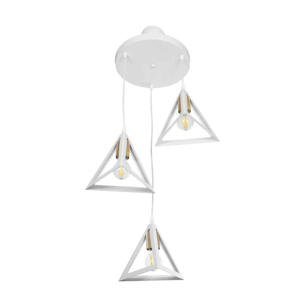 GLOBOSTAR® TRIANGLE 203-0166 Μοντέρνο Κρεμαστό Φωτιστικό Οροφής με Ντουί 3 x E27 AC 220-240V IP20 - Λευκό & Χρυσό - Μ67 x Π67 x Υ50cm