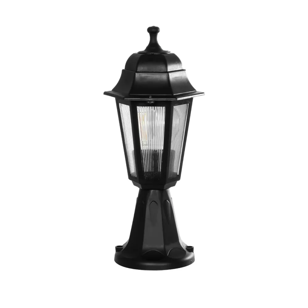 GloboStar® VITRO 203-0190 Vintage Επιδαπέδιο Φωτιστικό Φαναράκι Μονόφωτο 1 x E27 IP44 Μαύρο & Διάφανο Πλαστικό - Μ17 x Π17 x Υ40cm
