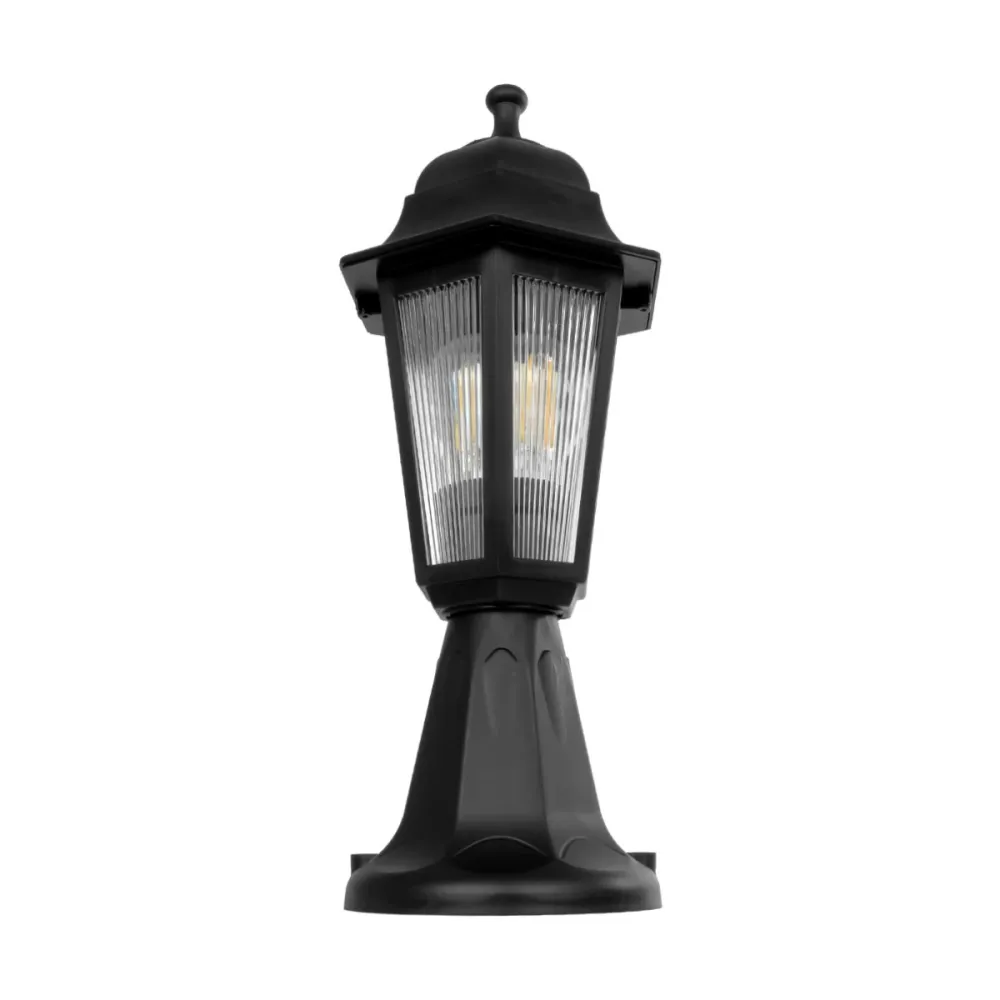 GloboStar® VITRO 203-0190 Vintage Επιδαπέδιο Φωτιστικό Φαναράκι Μονόφωτο 1 x E27 IP44 Μαύρο & Διάφανο Πλαστικό - Μ17 x Π17 x Υ40cm