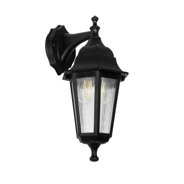 GloboStar® VITRO 203-0191 Vintage Επιτοίχιο Φωτιστικό Φαναράκι Μονόφωτο 1 x E27 IP44 Μαύρο Πλαστικό - Μ17 x Π20 x Υ36cm