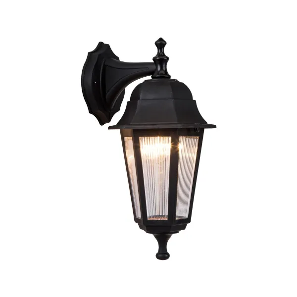 GloboStar® VITRO 203-0191 Vintage Επιτοίχιο Φωτιστικό Φαναράκι Μονόφωτο 1 x E27 IP44 Μαύρο Πλαστικό - Μ19 x Π16 x Υ34cm