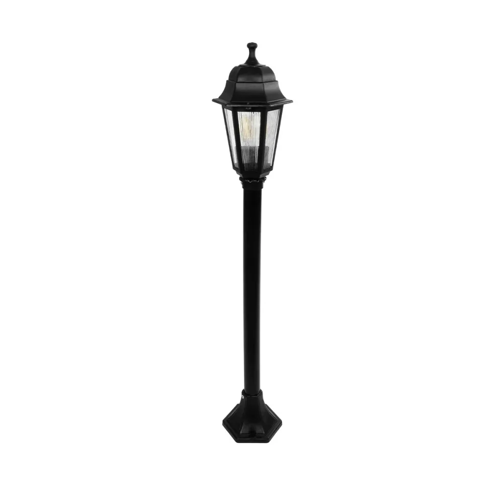 GloboStar® VITRO 203-0192 Vintage Επιδαπέδιο Φωτιστικό Κολωνάκι Κήπου Μονόφωτο 1 x E27 IP44 Μαύρο & Διάφανο Πλαστικό - Μ17 x Π17 x Υ100cm