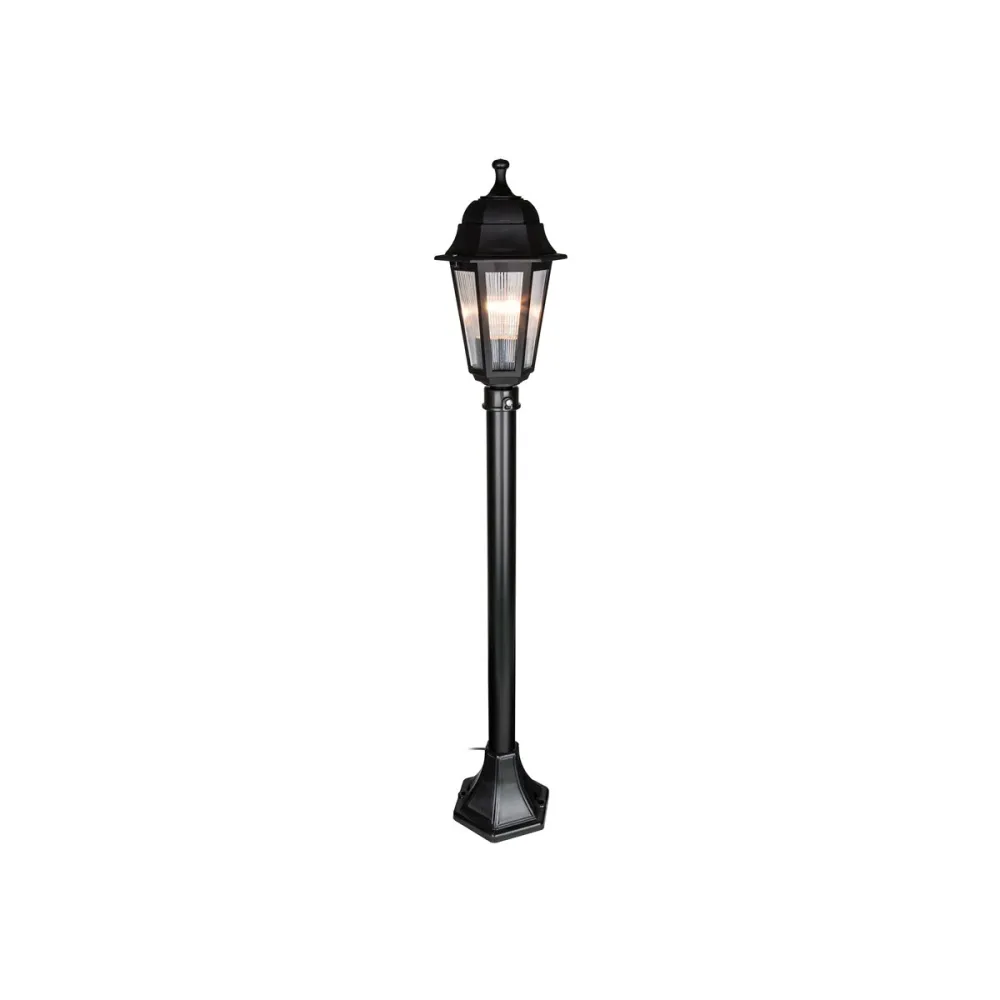 GloboStar® VITRO 203-0192 Vintage Επιδαπέδιο Φωτιστικό Κολωνάκι Κήπου Μονόφωτο 1 x E27 IP44 Μαύρο & Διάφανο Πλαστικό - Μ17 x Π17 x Υ100cm