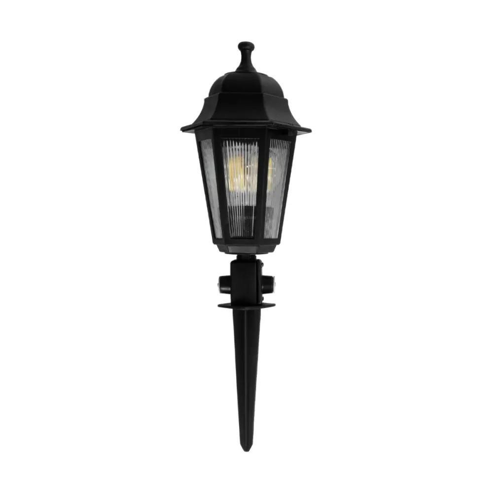 GloboStar® VITRO 203-0193 Vintage Καρφωτό Φωτιστικό Φαναράκι Μονόφωτο 1 x E27 IP44 Μαύρο & Διάφανο Πλαστικό - Μ17 x Π17 x Υ55cm