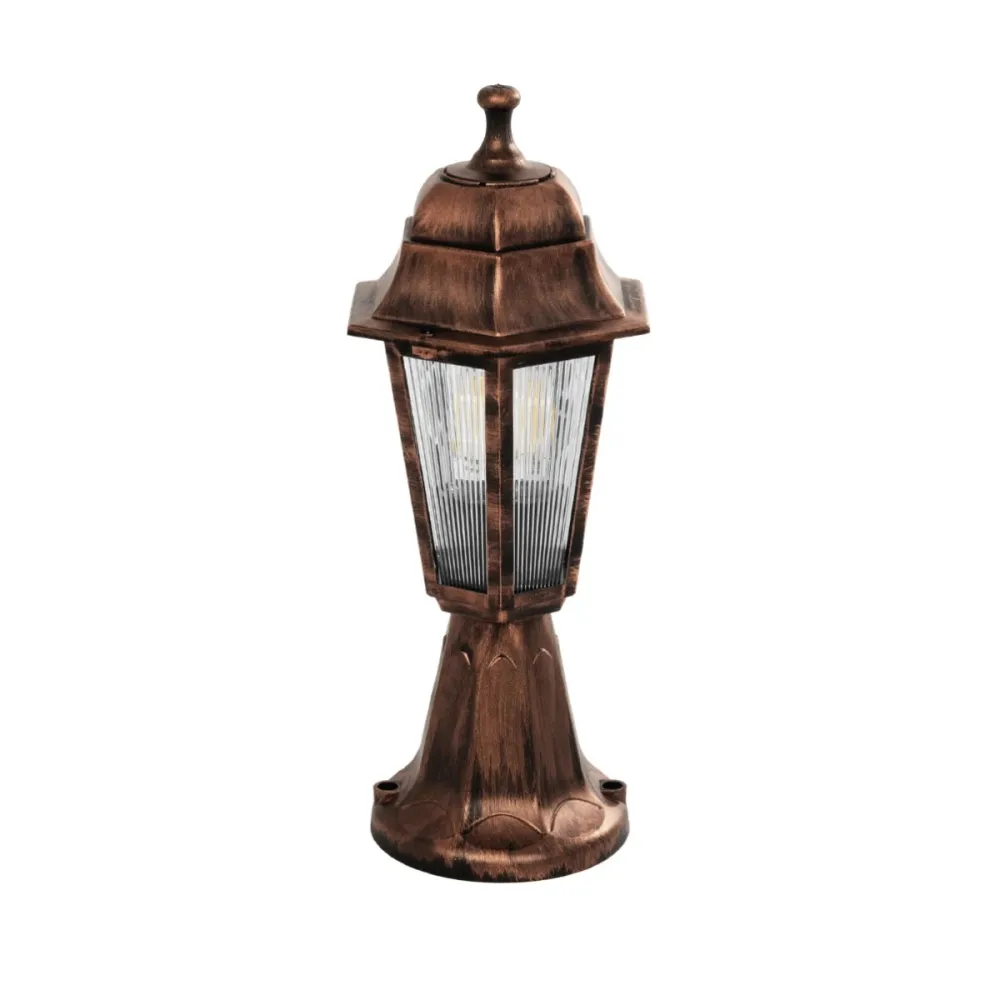 GloboStar® VITRO 203-0195 Vintage Επιδαπέδιο Φωτιστικό Φαναράκι Μονόφωτο 1 x E27 IP44 Χάλκινο & Διάφανο Πλαστικό - Μ17 x Π17 x Υ40cm