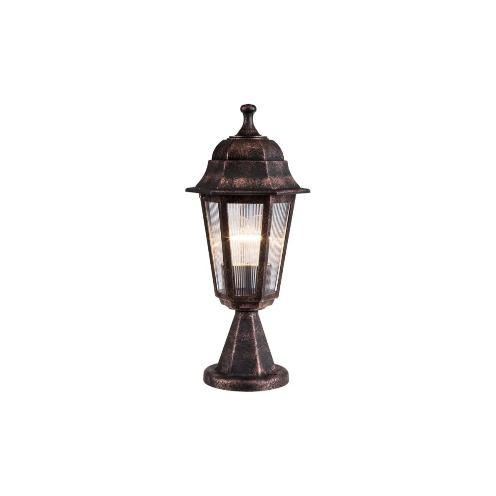 GloboStar® VITRO 203-0195 Vintage Επιδαπέδιο Φωτιστικό Φαναράκι Μονόφωτο 1 x E27 IP44 Χάλκινο & Διάφανο Πλαστικό - Μ17 x Π17 x Υ40cm