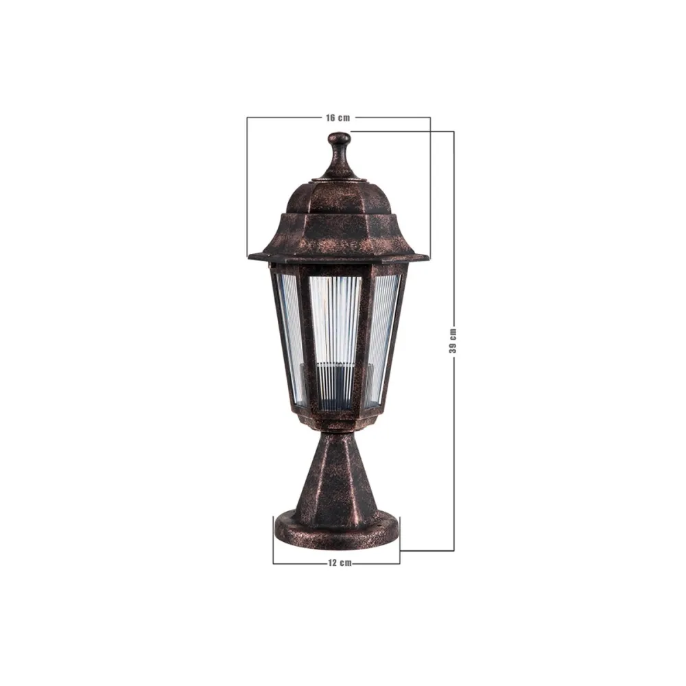 GloboStar® VITRO 203-0195 Vintage Επιδαπέδιο Φωτιστικό Φαναράκι Μονόφωτο 1 x E27 IP44 Χάλκινο & Διάφανο Πλαστικό - Μ17 x Π17 x Υ40cm