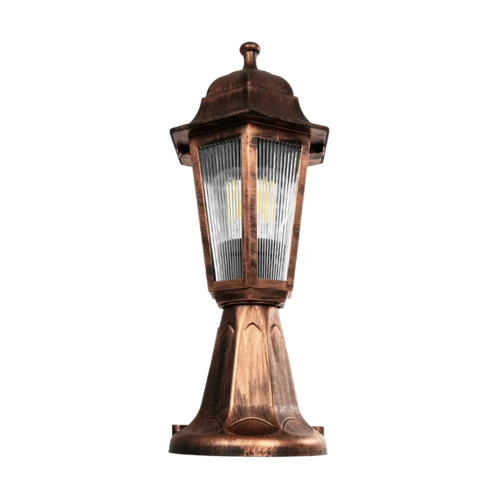 GloboStar® VITRO 203-0195 Vintage Επιδαπέδιο Φωτιστικό Φαναράκι Μονόφωτο 1 x E27 IP44 Χάλκινο & Διάφανο Πλαστικό - Μ17 x Π17 x Υ40cm