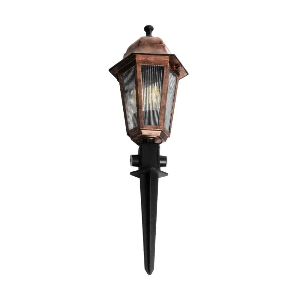 GloboStar® VITRO 203-0198 Vintage Καρφωτό Φωτιστικό Φαναράκι Μονόφωτο 1 x E27 IP44 Χάλκινο & Διάφανο Πλαστικό - Μ17 x Π17 x Υ55cm