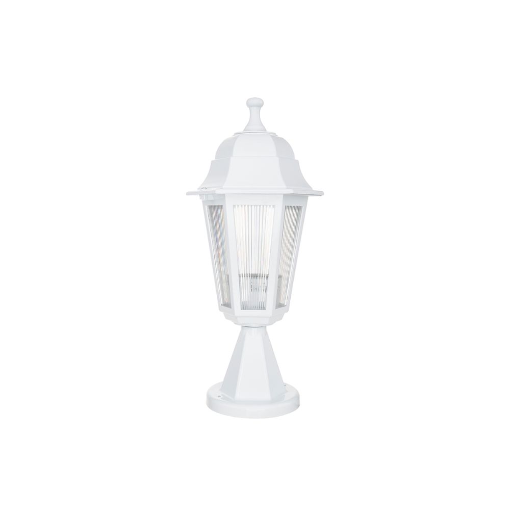 GloboStar® VITRO 203-0200 Vintage Επιδαπέδιο Φωτιστικό Φαναράκι Μονόφωτο 1 x E27 IP44 Λευκό & Διάφανο Πλαστικό - Μ17 x Π17 x Υ40cm