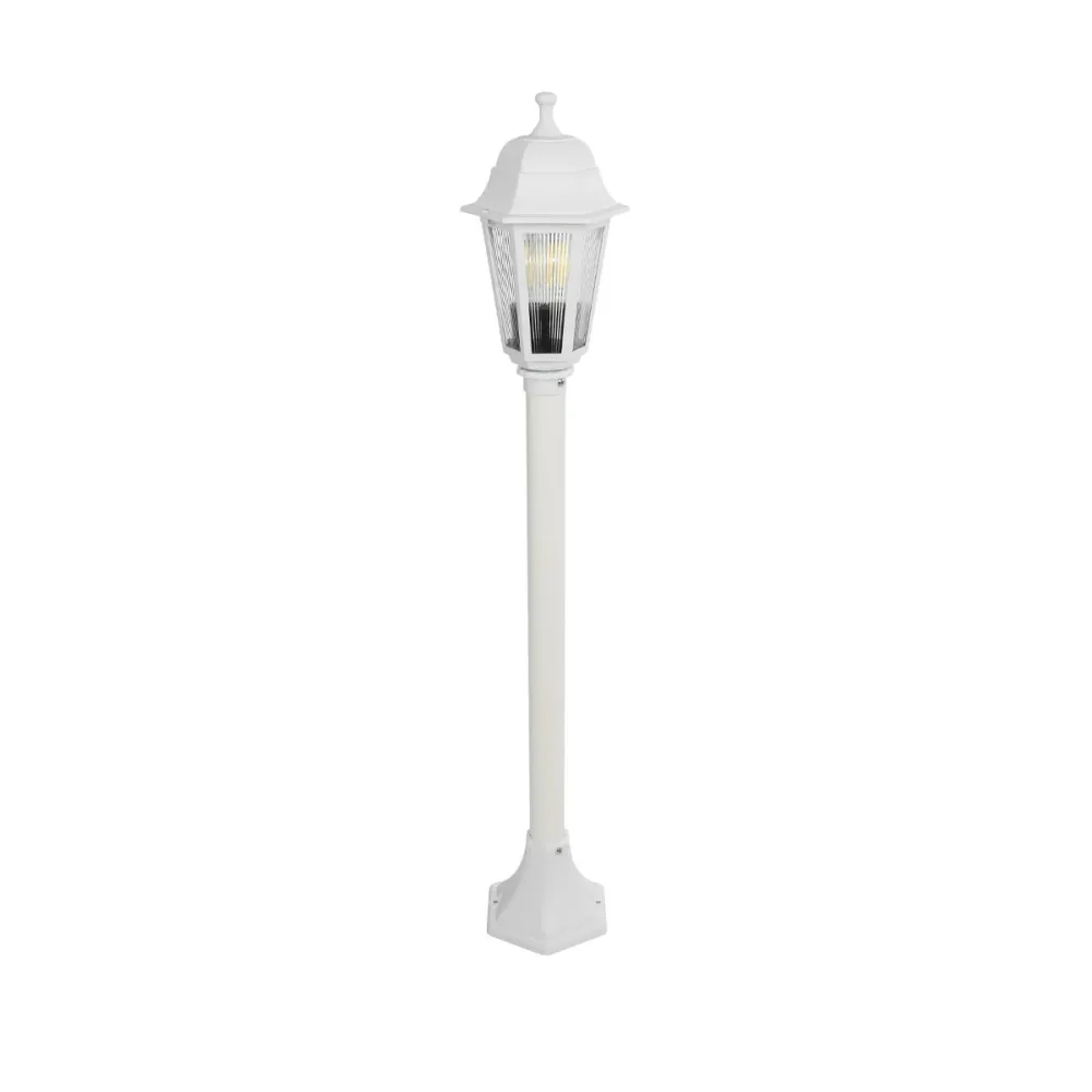 GloboStar® VITRO 203-0202 Vintage Επιδαπέδιο Φωτιστικό Κολωνάκι Κήπου  Μονόφωτο 1 x E27 IP44 Λευκό & Διάφανο Πλαστικό - Μ17 x Π17 x Υ100cm