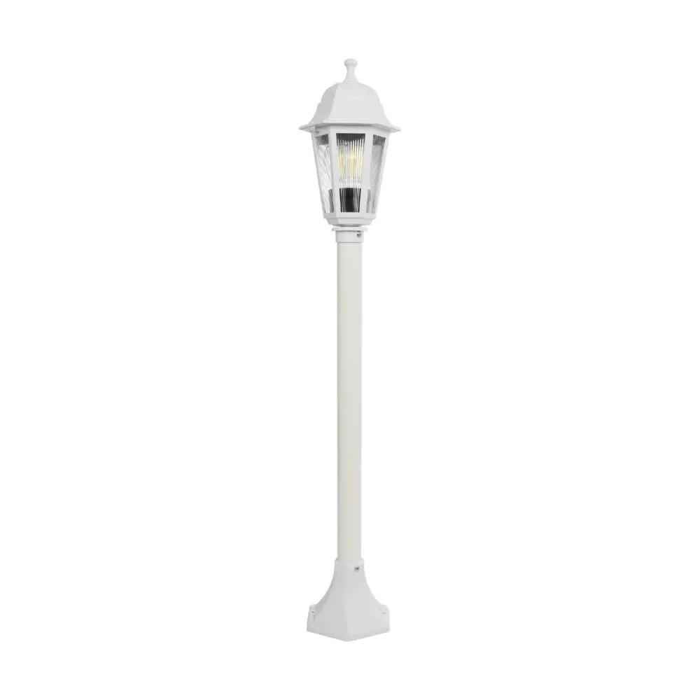 GloboStar® VITRO 203-0202 Vintage Επιδαπέδιο Φωτιστικό Κολωνάκι Κήπου  Μονόφωτο 1 x E27 IP44 Λευκό & Διάφανο Πλαστικό - Μ17 x Π17 x Υ100cm