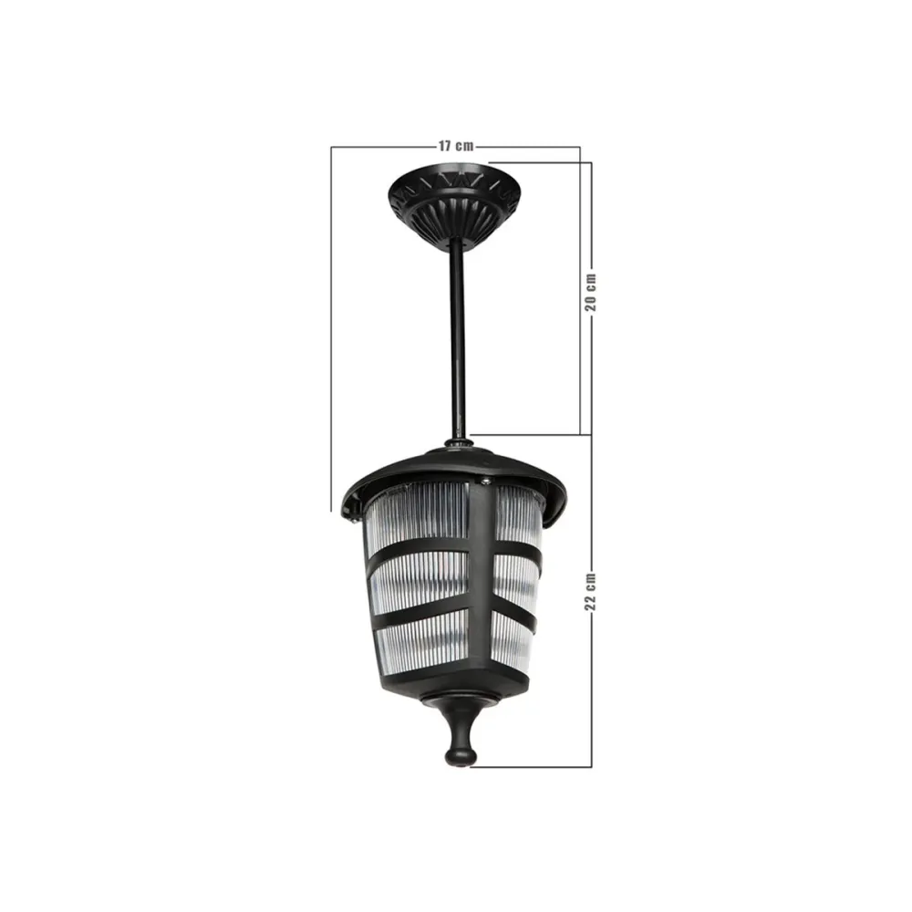 GLOBOSTAR® ZARDIN 203-0204 Vintage Φωτιστικό Οροφής με Ντουί 1 x E27 AC 220-240V IP44 - Μαύρο - Μ17 x Π17 x Υ42cm