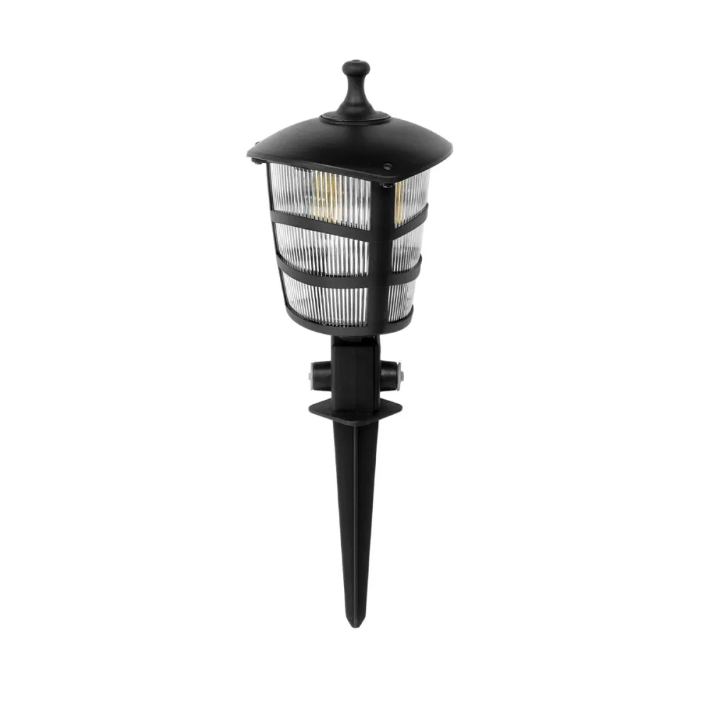 GloboStar® ZARDIN 203-0208 Vintage Καρφωτό Φωτιστικό Φαναράκι Μονόφωτο 1 x E27 IP44 Μαύρο & Διάφανο Πλαστικό - Μ17 x Π17 x Υ50cm