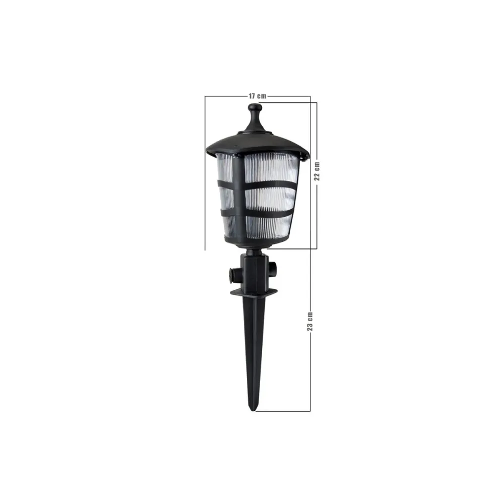 GloboStar® ZARDIN 203-0208 Vintage Καρφωτό Φωτιστικό Φαναράκι Μονόφωτο 1 x E27 IP44 Μαύρο & Διάφανο Πλαστικό - Μ17 x Π17 x Υ50cm