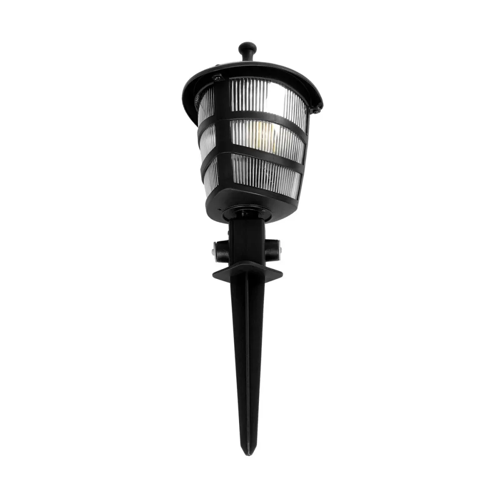 GloboStar® ZARDIN 203-0208 Vintage Καρφωτό Φωτιστικό Φαναράκι Μονόφωτο 1 x E27 IP44 Μαύρο & Διάφανο Πλαστικό - Μ17 x Π17 x Υ50cm