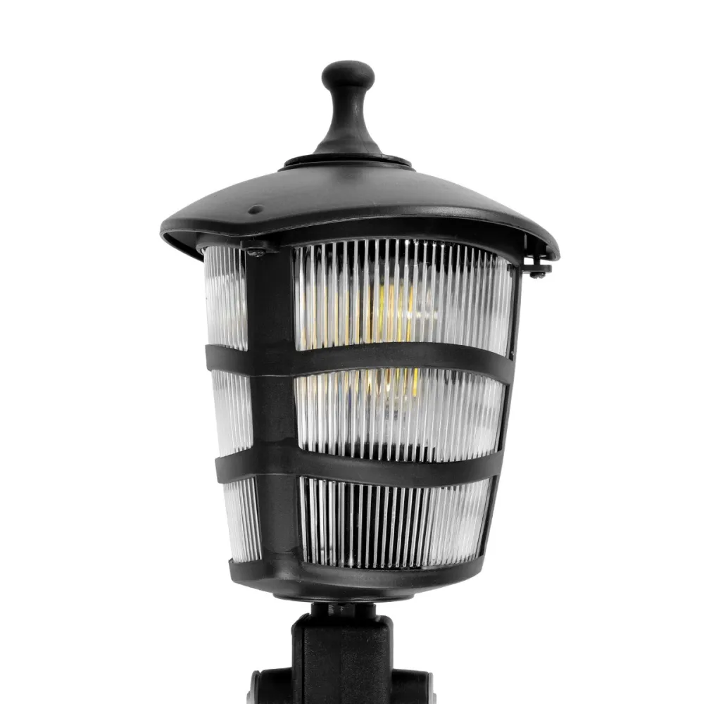 GloboStar® ZARDIN 203-0208 Vintage Καρφωτό Φωτιστικό Φαναράκι Μονόφωτο 1 x E27 IP44 Μαύρο & Διάφανο Πλαστικό - Μ17 x Π17 x Υ50cm