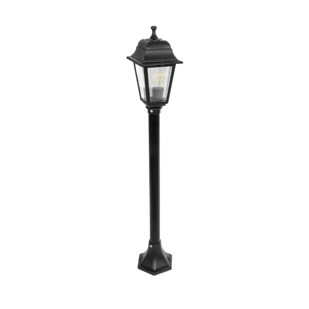 GloboStar® SOLME 203-0212 Vintage Επιδαπέδιο Φωτιστικό Κολωνάκι Κήπου Μονόφωτο 1 x E27 IP44 Μαύρο & Διάφανο Πλαστικό - Μ22 x Π22 x Υ100cm