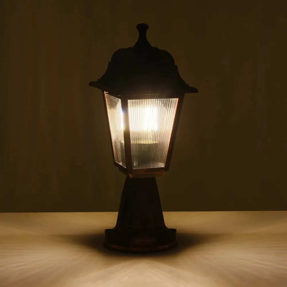 GloboStar® SOLME 203-0215 Vintage Επιδαπέδιο Φωτιστικό Φαναράκι Μονόφωτο 1 x E27 IP44 Χάλκινο & Διάφανο Πλαστικό - Μ22 x Π22 x Υ40cm