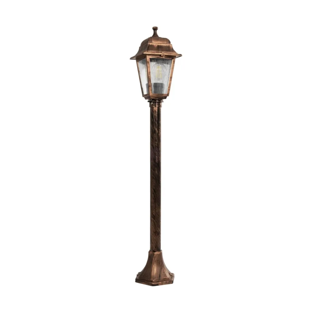 GloboStar® SOLME 203-0217 Vintage Επιδαπέδιο Φωτιστικό Κολωνάκι Κήπου Μονόφωτο 1 x E27 IP44 Χάλκινο & Διάφανο Πλαστικό - Μ22 x Π22 x Υ100cm
