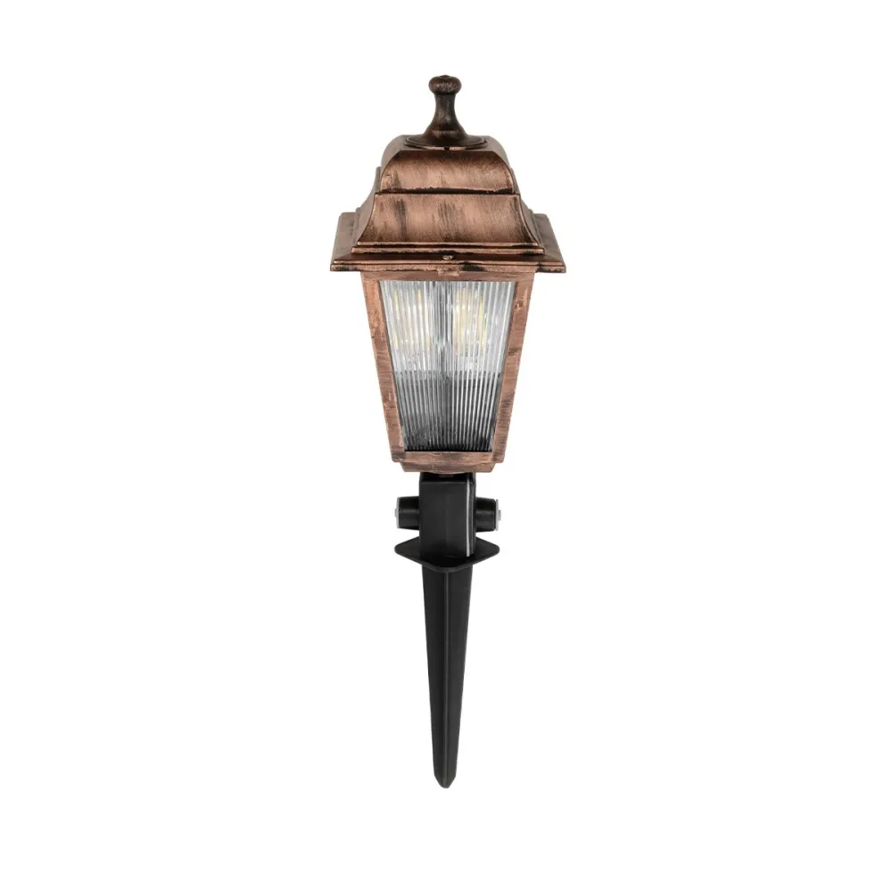 GloboStar® SOLME 203-0218 Vintage Καρφωτό Φωτιστικό Φαναράκι Μονόφωτο 1 x E27 IP44 Χάλκινο & Διάφανο Πλαστικό - Μ22 x Π22 x Υ35cm