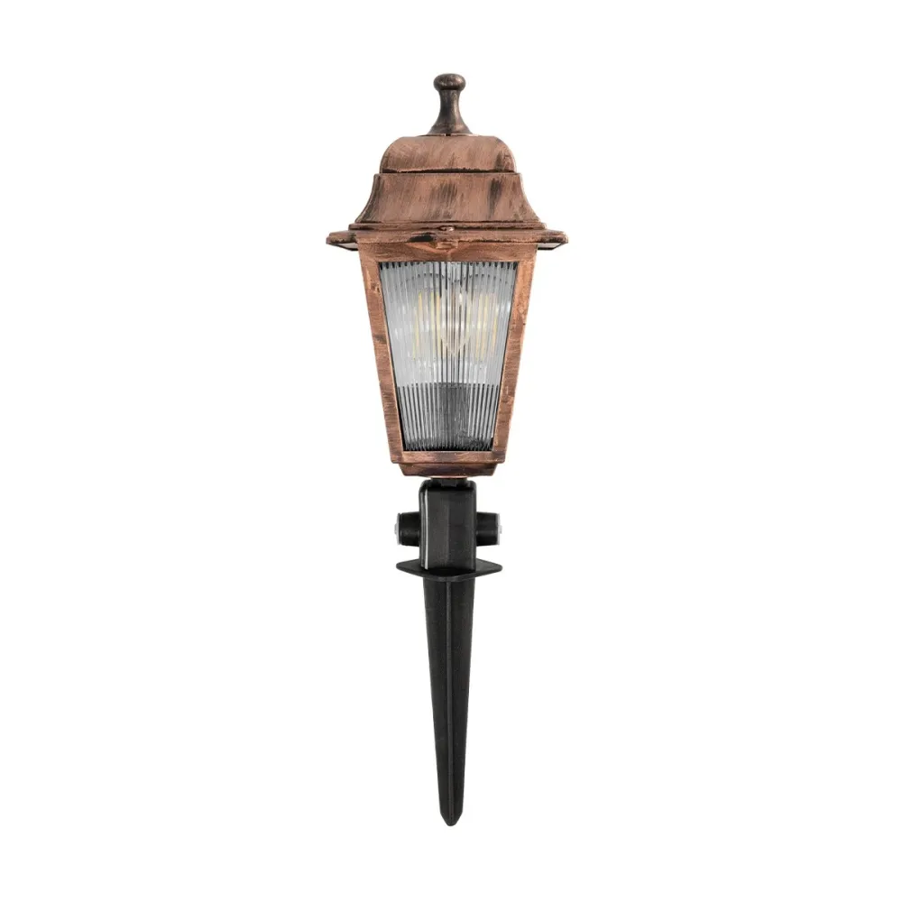 GloboStar® SOLME 203-0218 Vintage Καρφωτό Φωτιστικό Φαναράκι Μονόφωτο 1 x E27 IP44 Χάλκινο & Διάφανο Πλαστικό - Μ22 x Π22 x Υ35cm