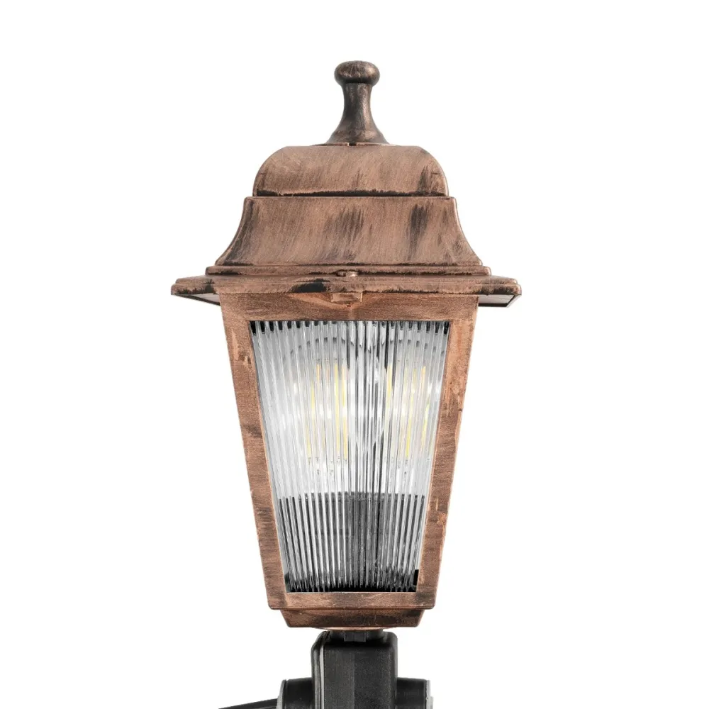 GloboStar® SOLME 203-0218 Vintage Καρφωτό Φωτιστικό Φαναράκι Μονόφωτο 1 x E27 IP44 Χάλκινο & Διάφανο Πλαστικό - Μ22 x Π22 x Υ35cm