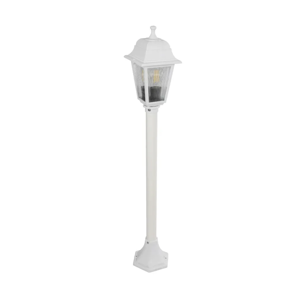 GloboStar® SOLME 203-0222 Vintage Επιδαπέδιο Φωτιστικό Κολωνάκι Κήπου Μονόφωτο 1 x E27 IP44 Λευκό & Διάφανο Πλαστικό - Μ22 x Π22 x Υ100cm