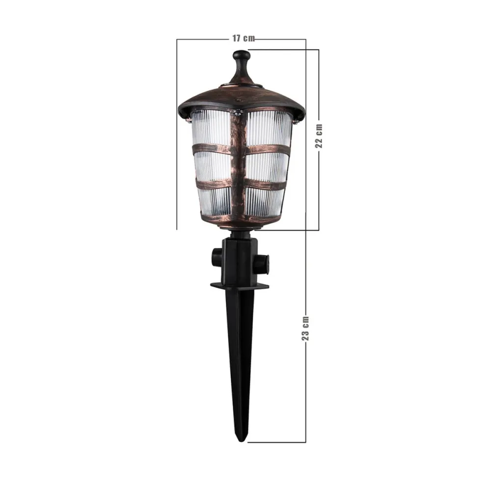 GloboStar® ZARDIN 203-0228 Vintage Καρφωτό Φωτιστικό Φαναράκι Μονόφωτο 1 x E27 IP44 Χάλκινο & Διάφανο Πλαστικό - Μ17 x Π17 x Υ50cm
