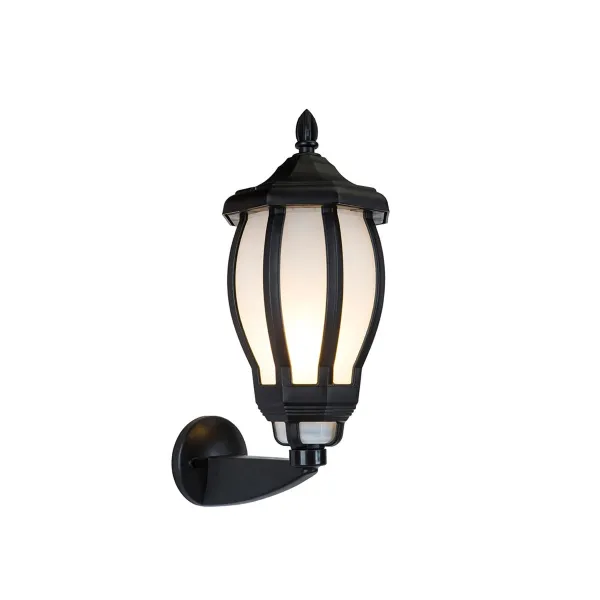 GloboStar® VERDI 203-0229 Vintage Επιτοίχιο Φωτιστικό Φαναράκι Μονόφωτο 1 x E27 IP44 Μαύρο Πλαστικό - Μ23 x Π17 x Υ40cm