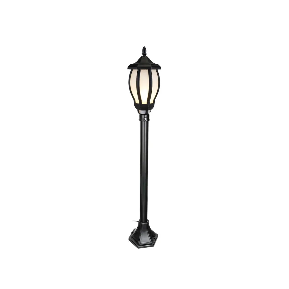 GloboStar® VERDI 203-0230 Vintage Επιδαπέδιο Φωτιστικό Κολωνάκι Κήπου Μονόφωτο 1 x E27 IP44 Μαύρο & Διάφανο Πλαστικό - Μ17 x Π17 x Υ104cm