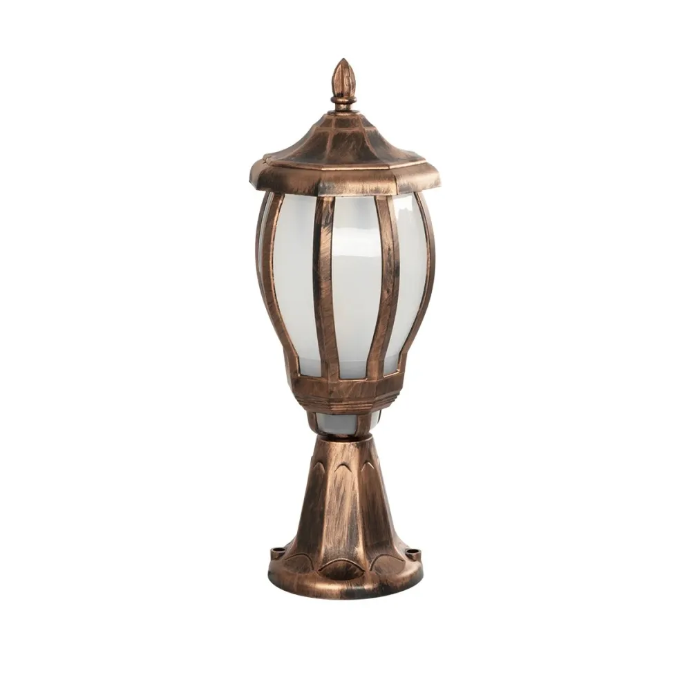 GloboStar® VERDI 203-0235 Vintage Επιδαπέδιο Φωτιστικό Φαναράκι Μονόφωτο 1 x E27 IP44 Χάλκινο & Διάφανο Πλαστικό - Μ18 x Π18 x Υ46cm