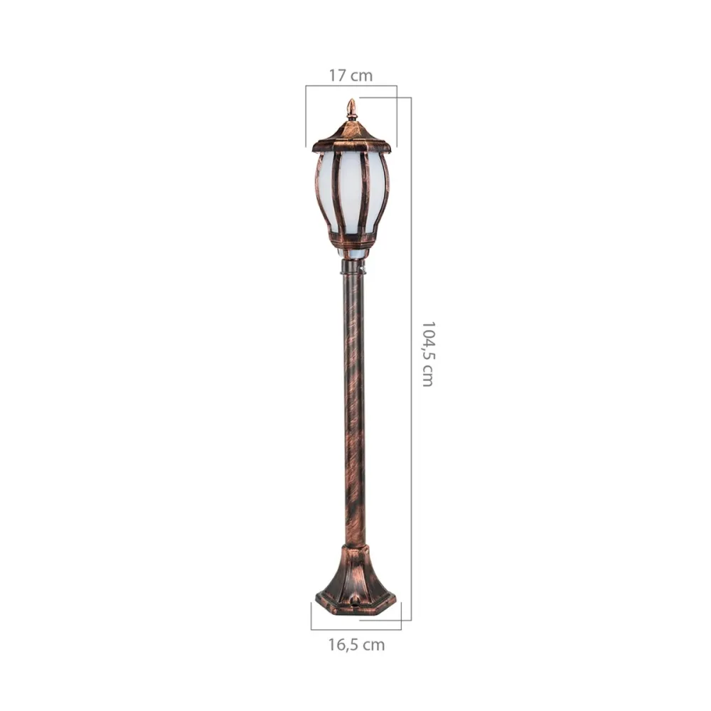 GloboStar® VERDI 203-0236 Vintage Επιδαπέδιο Φωτιστικό Κολωνάκι Κήπου Μονόφωτο 1 x E27 IP44 Χάλκινο & Διάφανο Πλαστικό - Μ17 x Π17 x Υ104cm