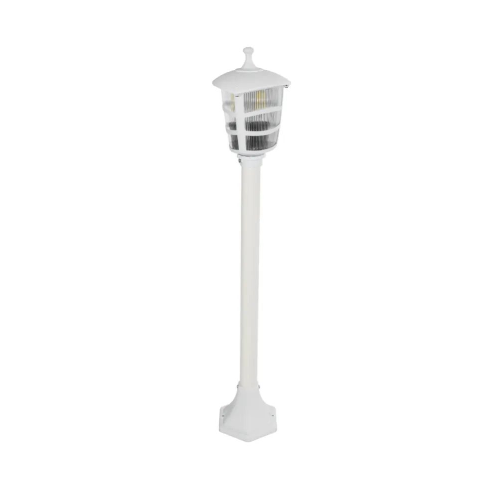 GloboStar® ZARDIN 203-0240 Vintage Επιδαπέδιο Φωτιστικό Κολωνάκι Κήπου Μονόφωτο 1 x E27 IP44 Λευκό & Διάφανο Πλαστικό - Μ17 x Π17 x Υ92cm