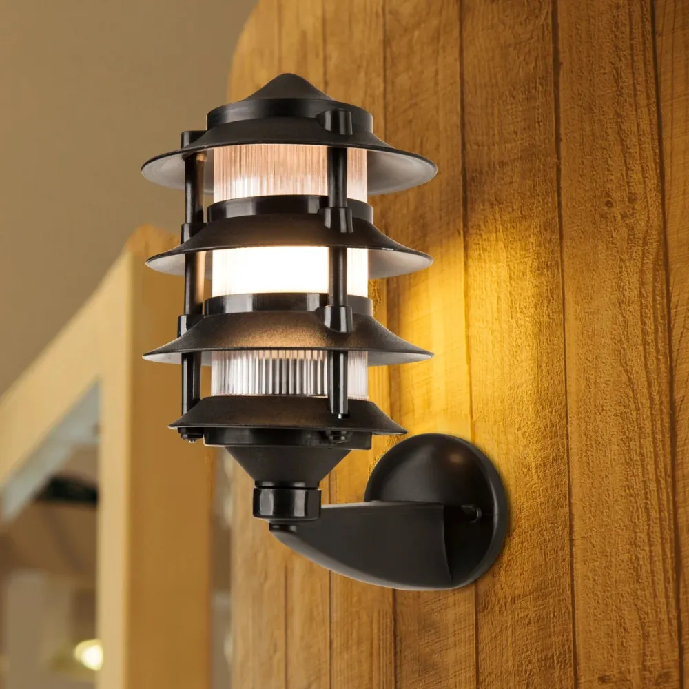 GLOBOSTAR® LANTERNA 203-0244 Μοντέρνο Φωτιστικό Τοίχου - Απλίκα με Ντουί 1 x E27 AC 220-240V IP44 - Μαύρο - Μ16 x Π23 x Υ30cm