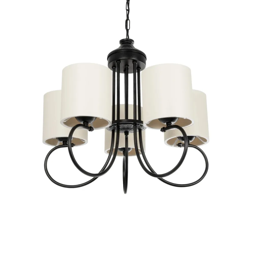 GLOBOSTAR® TRITON 203-0253 Vintage Κρεμαστό Φωτιστικό Οροφής με Ντουί 5 x E27 AC 220-240V IP20 - Μαύρο & Μπεζ - Μ50 x Π50 x Υ48cm