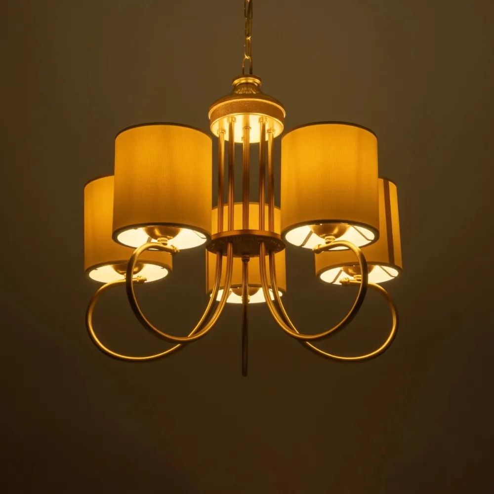 GLOBOSTAR® TRITON 203-0254 Vintage Κρεμαστό Φωτιστικό Οροφής με Ντουί 5 x E27 AC 220-240V IP20 - Χρυσό & Μπεζ - Μ50 x Π50 x Υ48cm