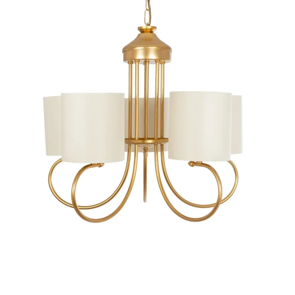 GLOBOSTAR® TRITON 203-0254 Vintage Κρεμαστό Φωτιστικό Οροφής με Ντουί 5 x E27 AC 220-240V IP20 - Χρυσό & Μπεζ - Μ50 x Π50 x Υ48cm