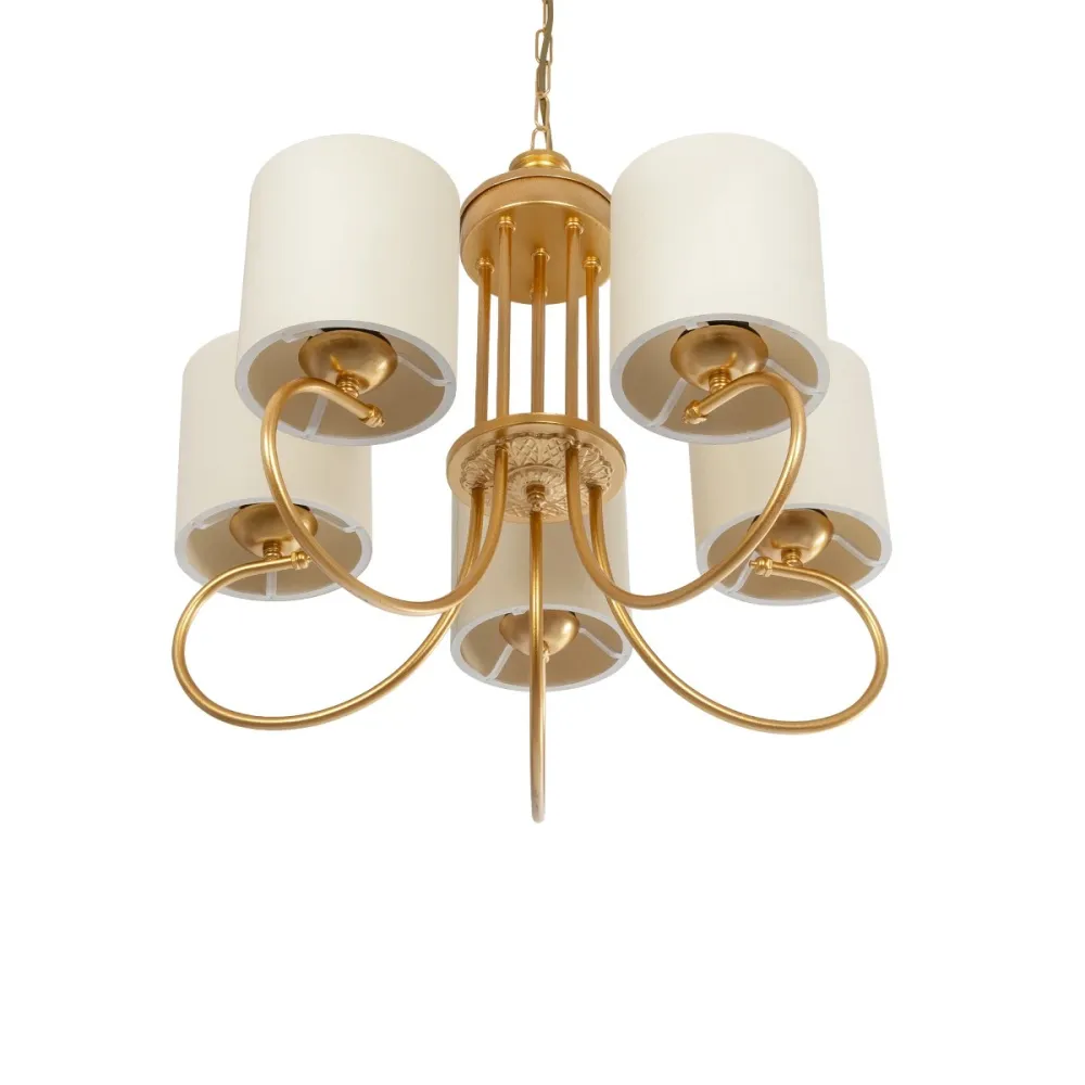 GLOBOSTAR® TRITON 203-0254 Vintage Κρεμαστό Φωτιστικό Οροφής με Ντουί 5 x E27 AC 220-240V IP20 - Χρυσό & Μπεζ - Μ50 x Π50 x Υ48cm