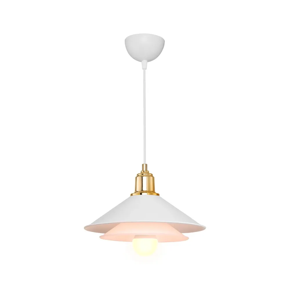 GLOBOSTAR® FERRO 203-0268 Μοντέρνο Κρεμαστό Φωτιστικό Οροφής με Ντουί 1 x E27 AC 220-240V IP20 - Λευκό & Χρυσό - Μ30 x Π30 x Υ19cm