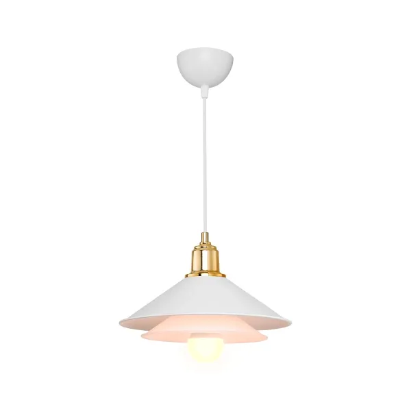 GLOBOSTAR® FERRO 203-0268 Μοντέρνο Κρεμαστό Φωτιστικό Οροφής με Ντουί 1 x E27 AC 220-240V IP20 - Λευκό & Χρυσό - Μ30 x Π30 x Υ19cm