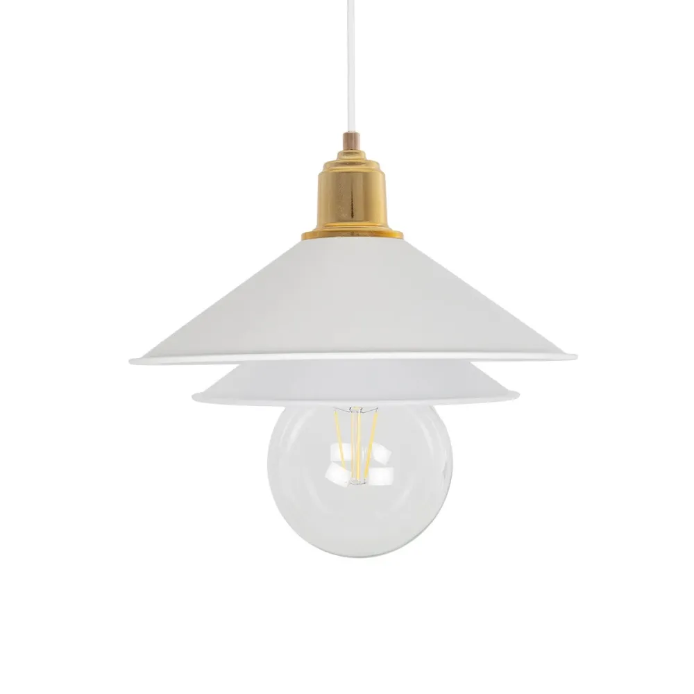 GLOBOSTAR® FERRO 203-0268 Μοντέρνο Κρεμαστό Φωτιστικό Οροφής με Ντουί 1 x E27 AC 220-240V IP20 - Λευκό & Χρυσό - Μ30 x Π30 x Υ19cm
