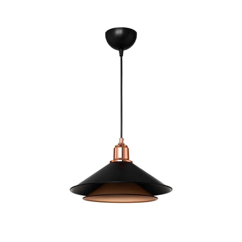 GLOBOSTAR® FERRO 203-0269 Μοντέρνο Κρεμαστό Φωτιστικό Οροφής με Ντουί 1 x E27 AC 220-240V IP20 - Μαύρο & Χάλκινο - Μ30 x Π30 x Υ19cm