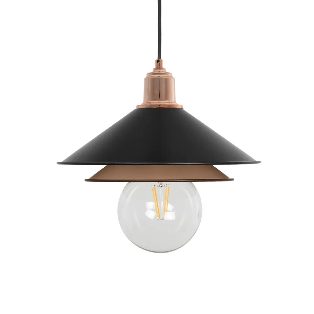 GLOBOSTAR® FERRO 203-0269 Μοντέρνο Κρεμαστό Φωτιστικό Οροφής με Ντουί 1 x E27 AC 220-240V IP20 - Μαύρο & Χάλκινο - Μ30 x Π30 x Υ19cm