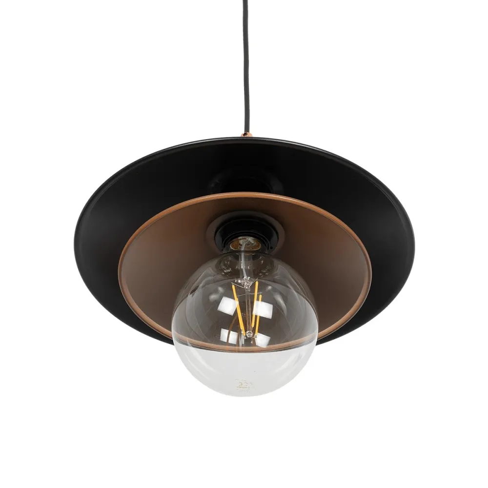GLOBOSTAR® FERRO 203-0269 Μοντέρνο Κρεμαστό Φωτιστικό Οροφής με Ντουί 1 x E27 AC 220-240V IP20 - Μαύρο & Χάλκινο - Μ30 x Π30 x Υ19cm