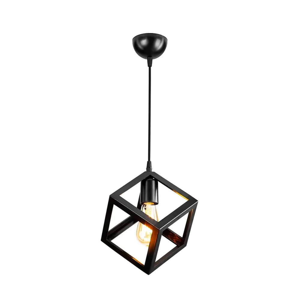 GLOBOSTAR® DISE 203-0274 Μοντέρνο Κρεμαστό Φωτιστικό Οροφής με Ντουί 1 x E27 AC 220-240V IP20 - Μαύρο - Μ28 x Π28 x Υ29cm