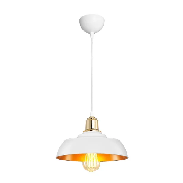 GLOBOSTAR® LOAN 203-0283 Μοντέρνο Κρεμαστό Φωτιστικό Οροφής με Ντουί 1 x E27 AC 220-240V IP20 - Λευκό & Χρυσό  - Μ25.5 x Π25.5 x Υ17cm