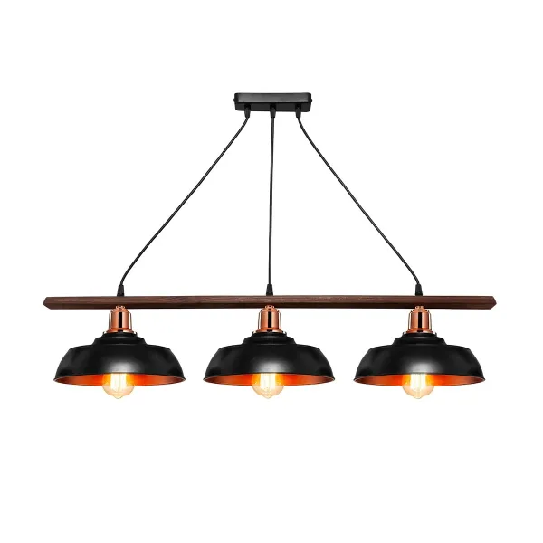 GLOBOSTAR® LOAN 203-0291 Μοντέρνο Κρεμαστό Φωτιστικό Οροφής με Ντουί 3 x E27 AC 220-240V IP20 - Μαύρο & Μπρονζέ - Μ89 x Π25.5 x Υ19cm