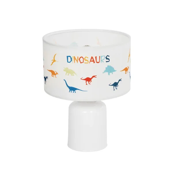 GloboStar® DINO 204-0028 Παιδικό Eπιτραπέζιο Φωτιστικό Πορτατίφ Μονόφωτο 1 x E27 IP20 Πολύχρωμο Ύφασμα με Λευκό Πλαστικό - Μ24 x Π24 x Υ32cm